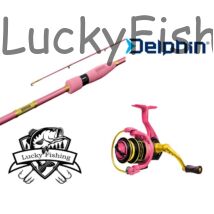 Kép 1/8 - LuckyFishing Delphin Rózsaszín Pergető Horgász Szett