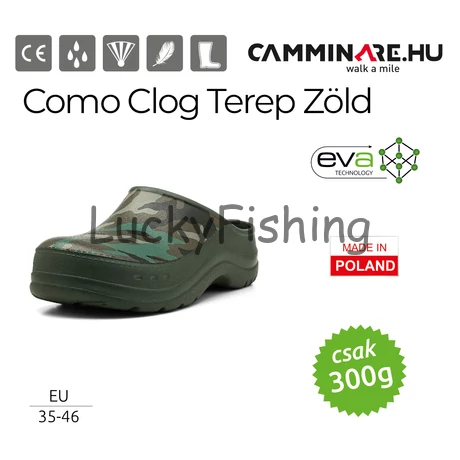 Camminare – Como Clog Terep Zöld – EVA klumpa + talpbetét