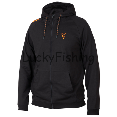 Fox Collection Black / Orange Lightweight hoodie Magasított nyakú Fekete/Narancs kapucnis pulóver - XXL