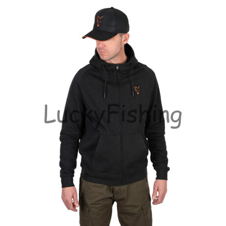 Fox Collection LW Hoody Kapucnis Pulóver - Black&Orange - S