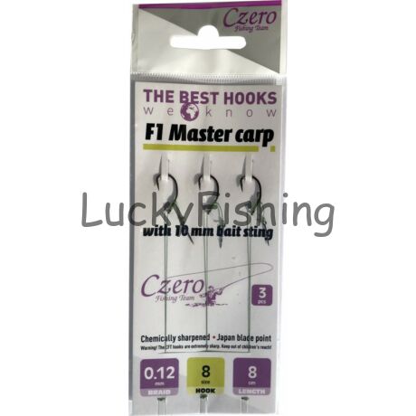 F1 Master carp 12 Előkötött Feeder Horog Csalitüskével 10mm Fonott zsinór: 0,10 8cm 3pcs.