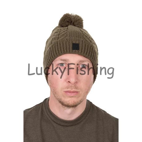 Fox Khaki Knitted Bobble Hat Kötött Bojtos Férfi Sapka