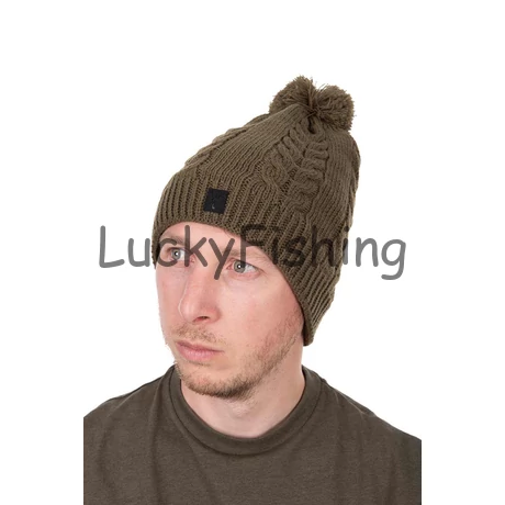 Fox Khaki Knitted Bobble Hat Kötött Bojtos Férfi Sapka