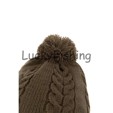 Fox Khaki Knitted Bobble Hat Kötött Bojtos Férfi Sapka
