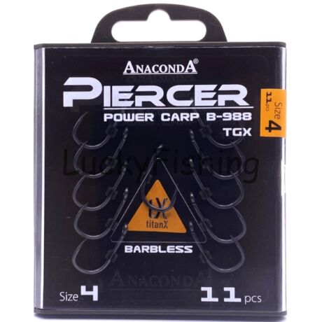 ANACONDA Piercer Power Carp B-988 TGX szakállnélküli pontyozó horog / méret 4 / 11db