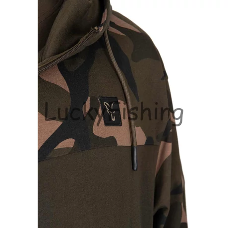 FOX LW Khaki/Camo Split Zip Hoody-Cipzáros Kapucnis Pulóver - S