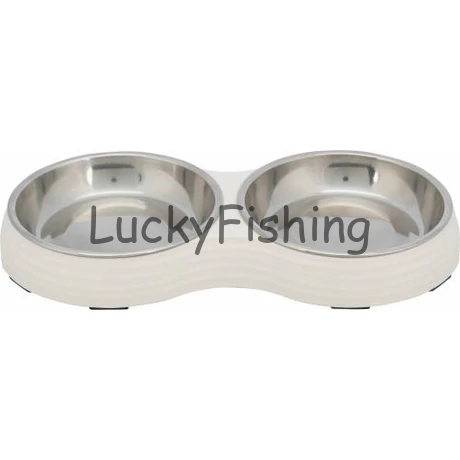 Trixie Bowl Set Stainless Steel - Melamin/rozsdamentes tál (fehér) kutyák és macskák részére (2x0,2l /Ø13cm)