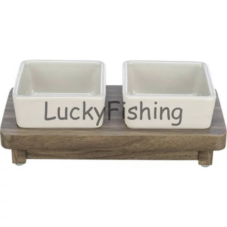 KT25.Trixie Bowl Set CityStyle - tálszett (kerémia/fa) 2x 0,2L, 10x10cm/24x4x12,szürke/barna(KIZÁRÓLAG RENDELÉSRE!)