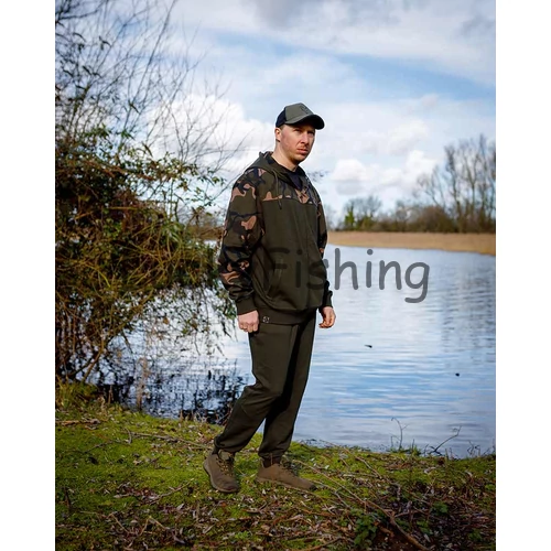 FOX LW Khaki/Camo Split Zip Hoody-Cipzáros Kapucnis Pulóver - S