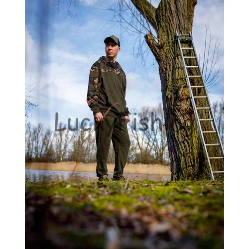 FOX LW Khaki/Camo Split Zip Hoody-Cipzáros Kapucnis Pulóver - S