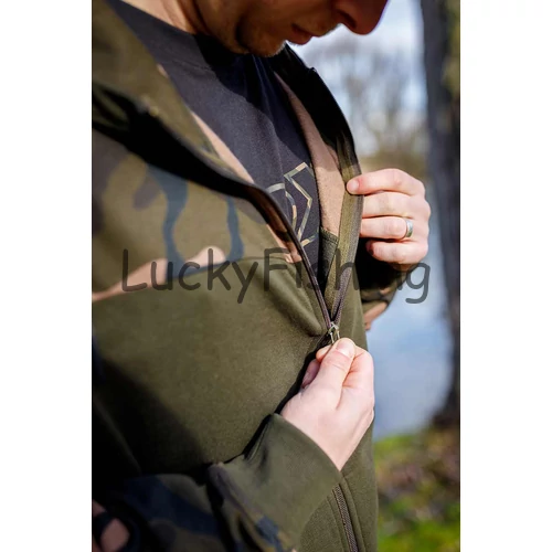 FOX LW Khaki/Camo Split Zip Hoody-Cipzáros Kapucnis Pulóver - S