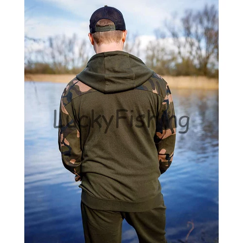 FOX LW Khaki/Camo Split Zip Hoody-Cipzáros Kapucnis Pulóver - S