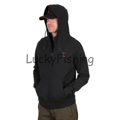 Fox Collection LW Hoody Kapucnis Pulóver - Black&Orange - 2XL