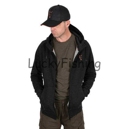 Fox Collection LW Hoody Kapucnis Pulóver - Black&Orange - 2XL