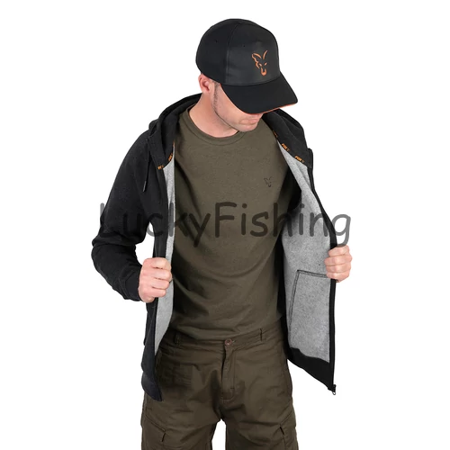 Fox Collection LW Hoody Kapucnis Pulóver - Black&Orange - 2XL