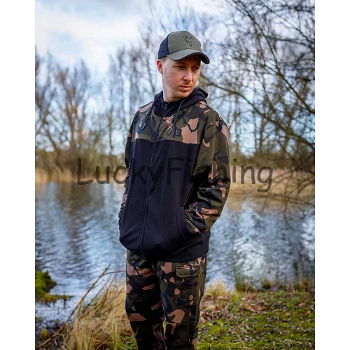FOX LW Black/Camo Split Zip Hoody Zippzáros Pulóver 2XL