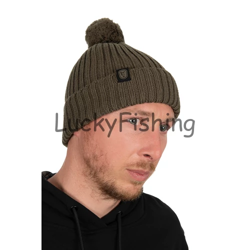 Fox Merino Bobble- Olive Kötött Sapka