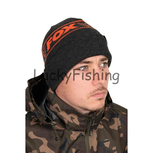 Fox Collection Beanie Hat Black & Orange Meleg Sapka