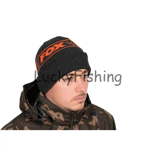 Fox Collection Beanie Hat Black & Orange Meleg Sapka