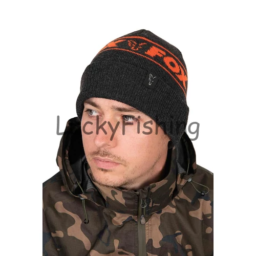 Fox Collection Beanie Hat Black & Orange Meleg Sapka