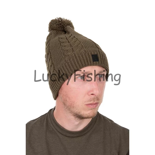 Fox Khaki Knitted Bobble Hat Kötött Bojtos Férfi Sapka