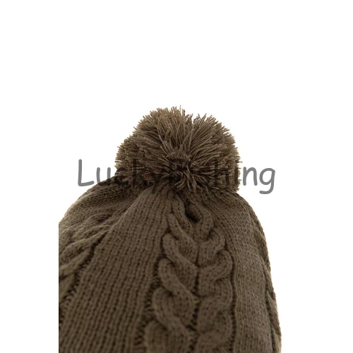 Fox Khaki Knitted Bobble Hat Kötött Bojtos Férfi Sapka