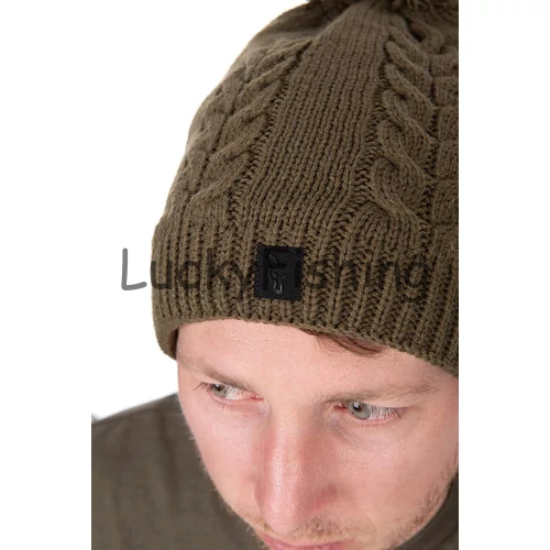Fox Khaki Knitted Bobble Hat Kötött Bojtos Férfi Sapka