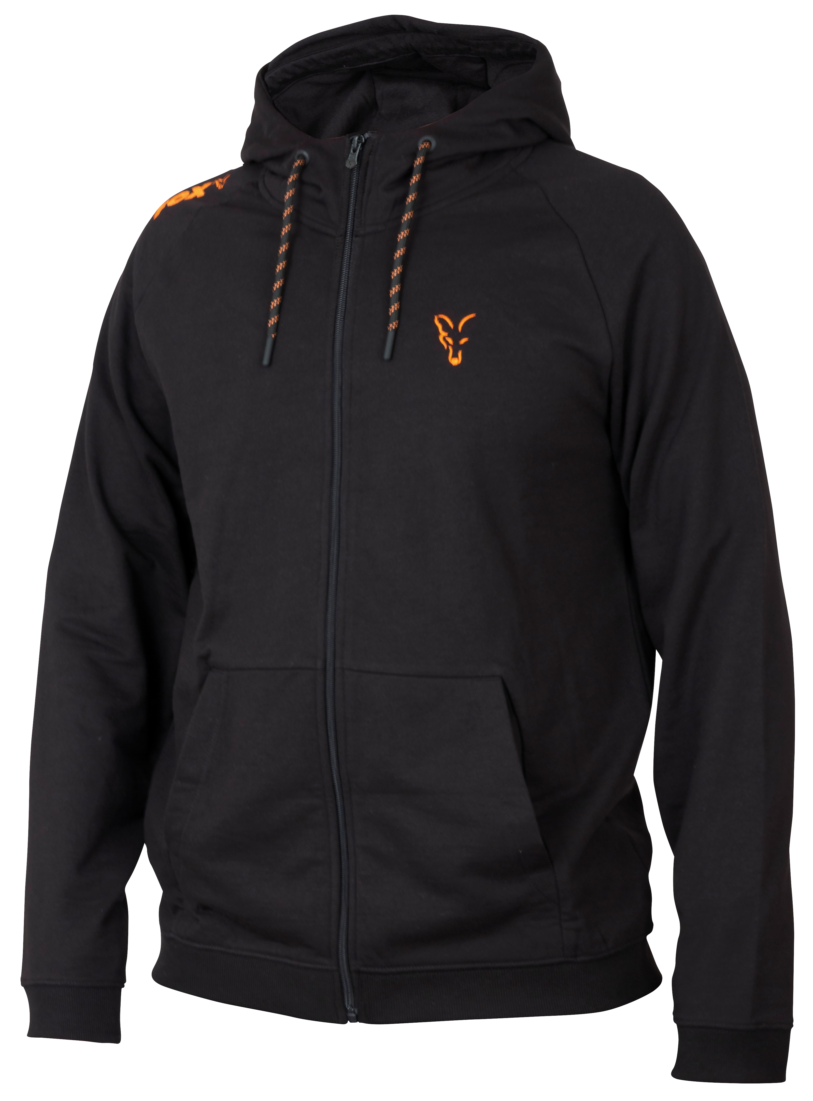 Fox Collection Black / Orange Lightweight hoodie Magasított nyakú Fekete/Narancs kapucnis pulóver - XXL
