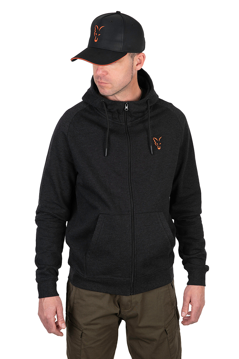 Fox Collection LW Hoody Kapucnis Pulóver - Black&Orange - S