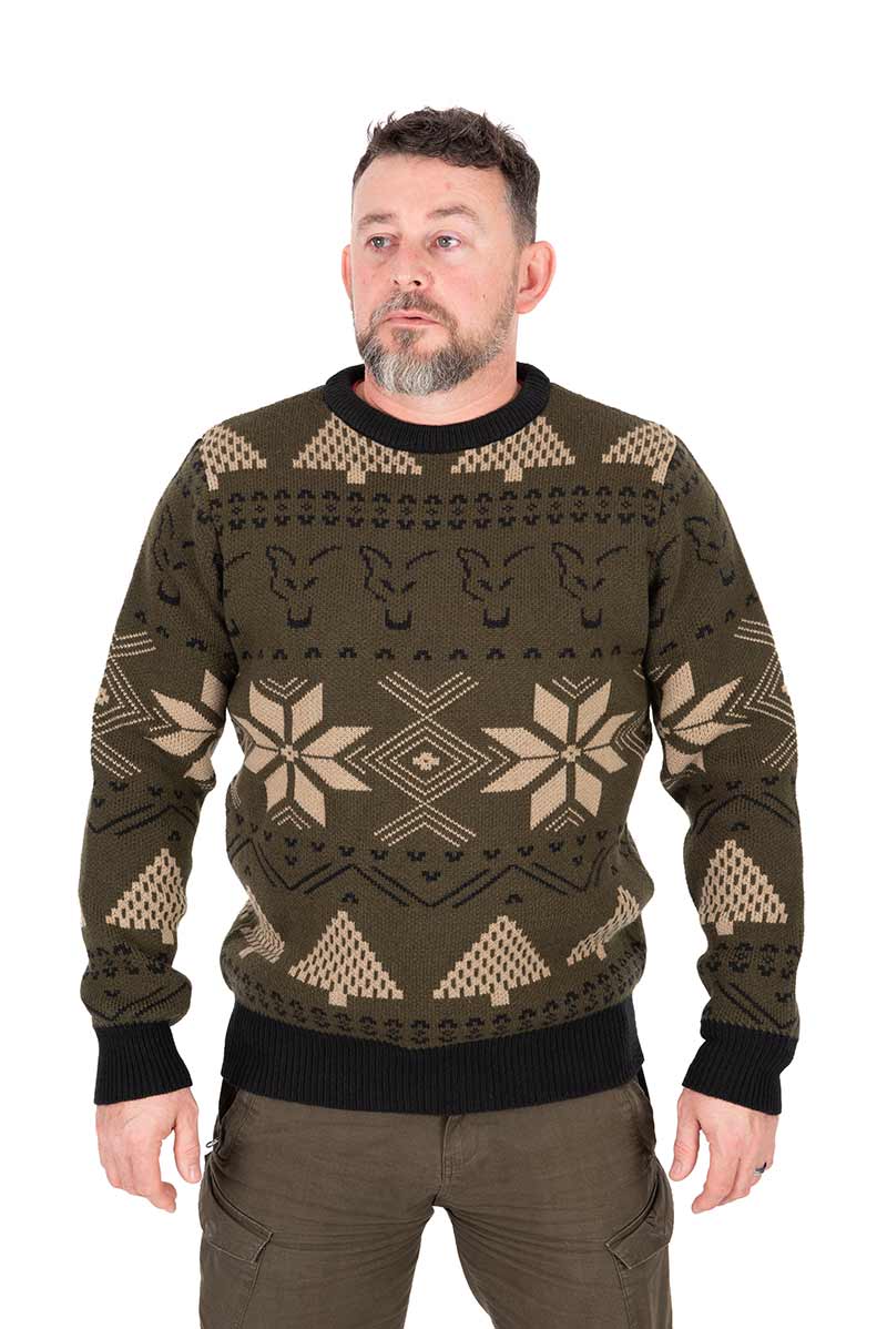 Fox Festive Jumper kötött pulóver karácsonyi mintával - S