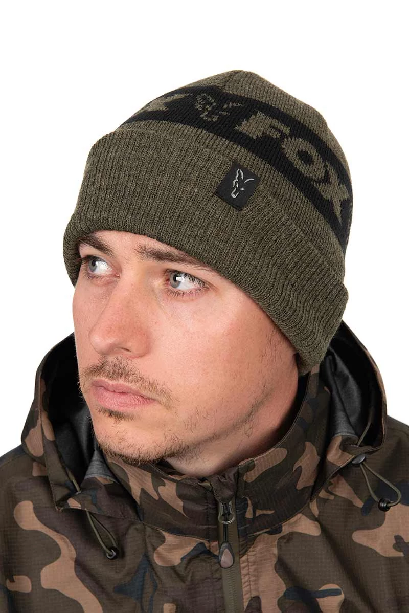 Fox Collection Beanie Hat - Green & Black Meleg Sapka